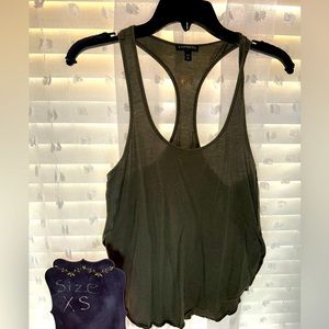 Express: casual tank with side slits; color: olive green; size: X-small